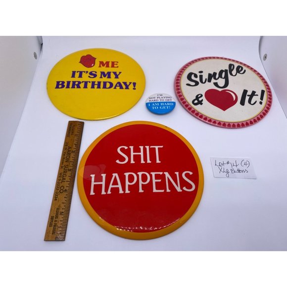 Pin back Buttons Large Birthday Single * Happens Hard to get lot of 4 - Picture 1 of 4